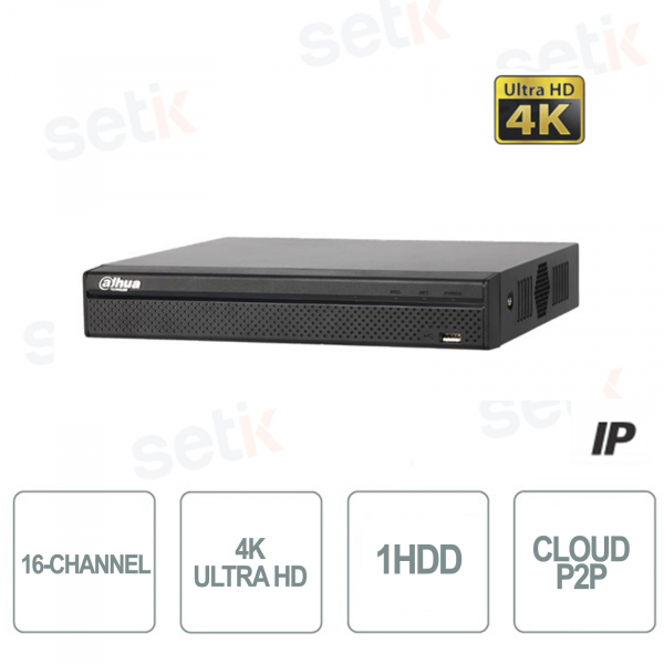 Dahua IP Profesional NVR 16 Canales 12MP 4K Audio 1HDD VGA USB HDMI