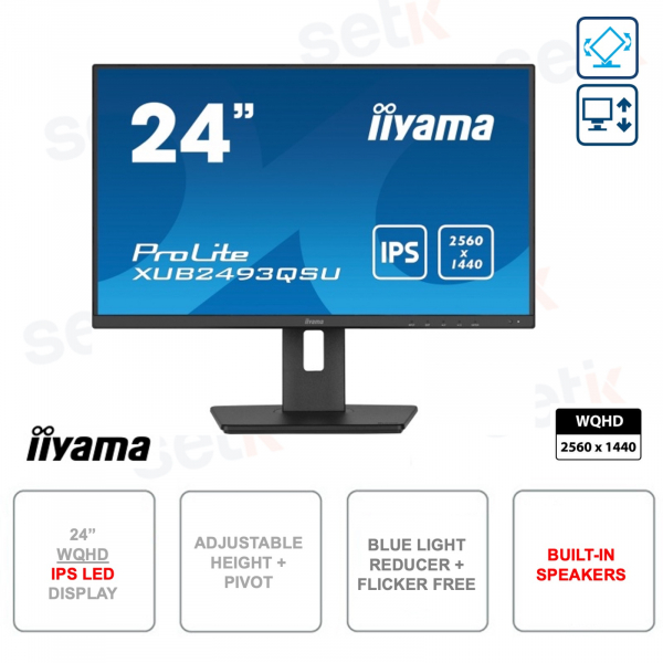 IPS LED monitor - WQHD 2560x1440p - Adjustable in height and rotation - Speakers - 4ms