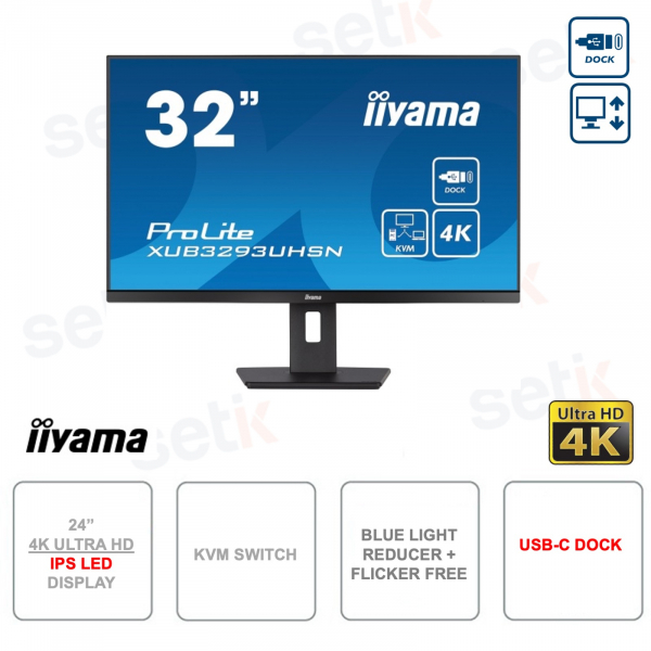 Monitor de 32 pulgadas - IPS LED - 4K Ultra HD - Conmutador KVM - 4ms - USB-C