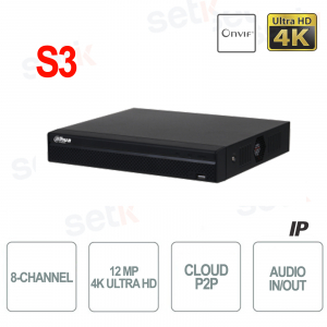 NVR IP 8 canaux 4K H.265 jusqu'à 12MP 1HDD Audio - Version S3 - Série Lite Dahua