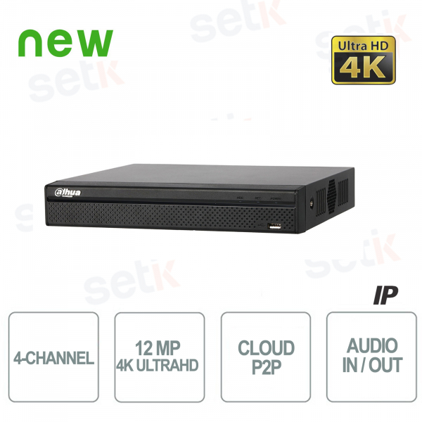 NVR IP de 4 canales 4K H.265 hasta 12MP 1HDD Audio - Serie Lite Dahua