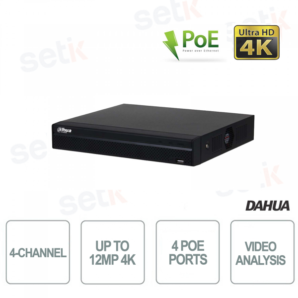 Nvr IP de 4 canales 4K H265+ hasta 12MP 4 POE - DAHUA