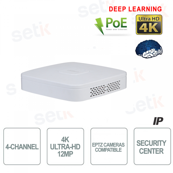 Registratore Dahua NVR 4 Canali PoE 4K 12MP IP per telecamere videosorveglianza