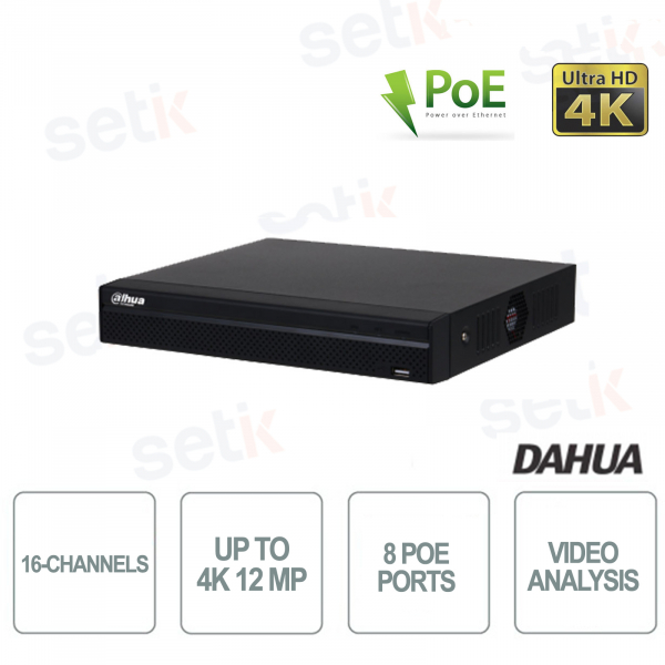 AI NVR IP 16 channels up to 12MP 4K with 8ch PoE Lite Series Dahua 4.0 1HDD