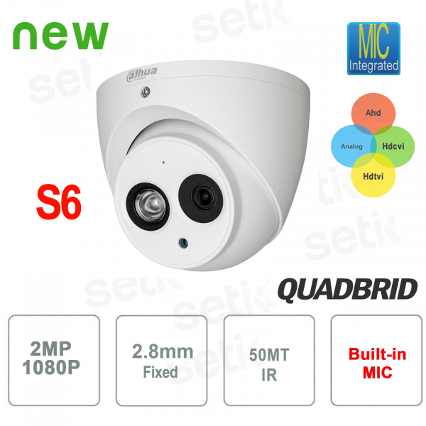 Caméra de vidéosurveillance HD cvi 1080p 4en1 2 mp 2,8 mm 50m audio Version S6