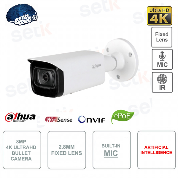 Telecamera Bullet IP ePoE ONVIF® - 8MP 4K - S3 - 2.8mm - Intelligenza artificiale - Microfono - Audio - Allarme