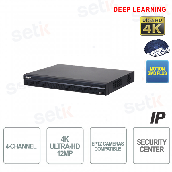 Enregistreur Dahua NVR 4 canaux 4K 12MP IP 4PoE pour caméras de vidéosurveillance
