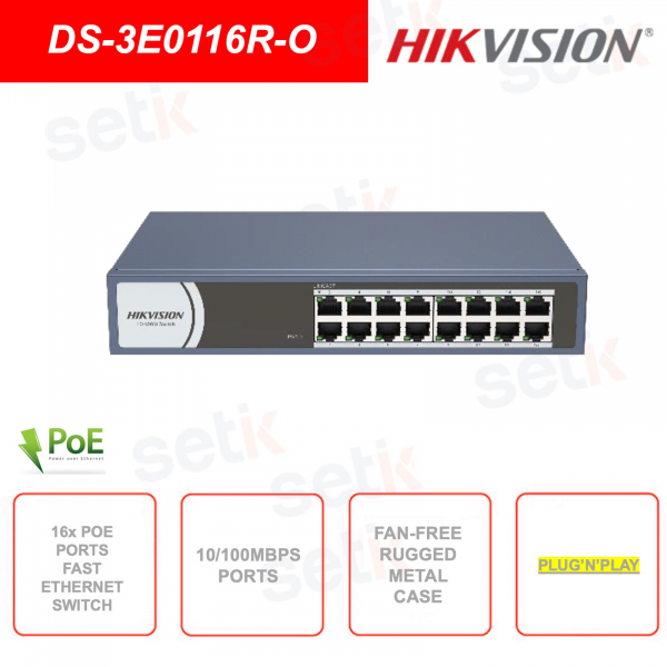 Netzwerk-Switch – 16 PoE 10/100 Mbit/s-Ports – Plug & Play
