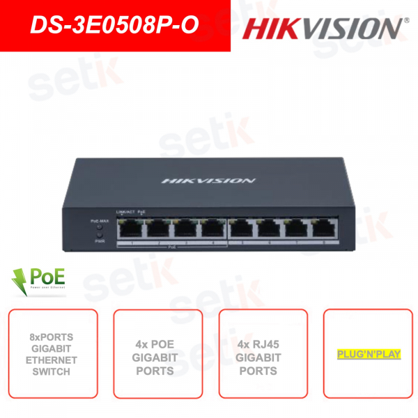 Switch di rete Gigabit - 8 porte - 4 porte PoE