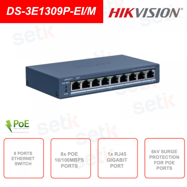 Switch di rete Gestionabile - 8 Porte PoE 10/100M - 1 porta RJ45 Gigabit