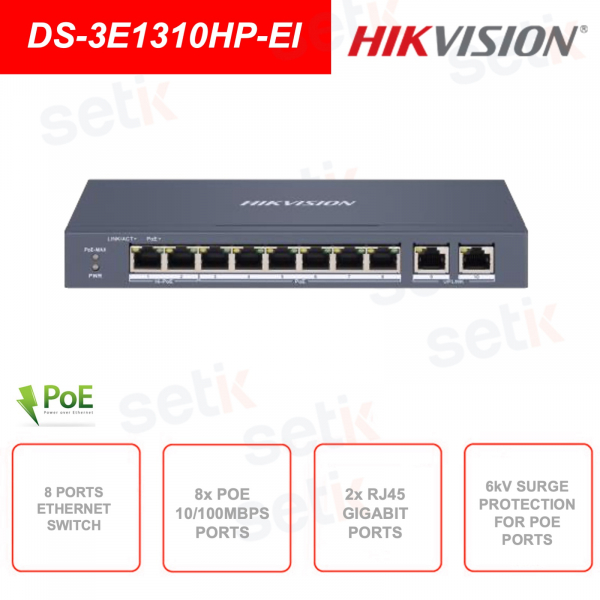 Manageable network switch - 8 PoE 100Mbps ports - 2 Gigabit RJ45 ports