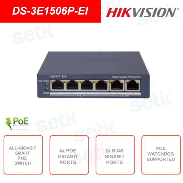Conmutador de red administrado - 4 puertos Gigabit PoE - 2 puertos Gigabit RJ45