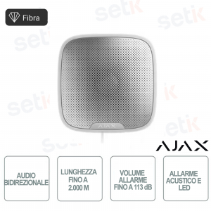 Superior StreetSiren Fibra Bianca Sirena Cablata IP54 113dB Fibra 2000m Antisabotaggio LED Outdoor Indoor - Ajax