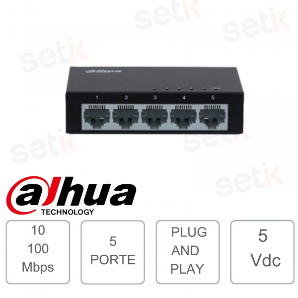 Conmutador Ethernet Dahua de 5 puertos no administrado