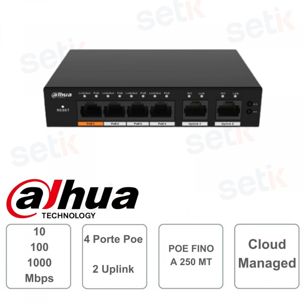 Dahua-Switch -Gigabit administrado en la nube de 6 puertos con PoE de 4 puertos