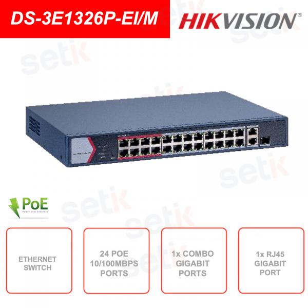 24-Port-Netzwerk-Switch – 24 PoE 10/100M-Ports – 1 Gigabit-Kombi-Port – 1 Gigabit-RJ45-Port