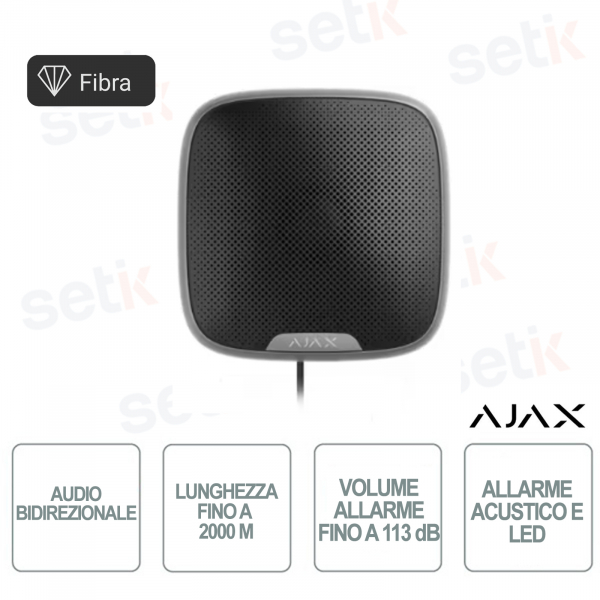 Superior StreetSiren Fibra Nero Sirena Cablata IP54 113dB Fibra 2000m Antisabotaggio LED Outdoor Indoor - Ajax