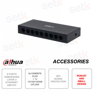 Switch di rete - non gestito - 8 Porte RJ45 10/100 + 1 Porta 10/100/1000Mbps per uplink
