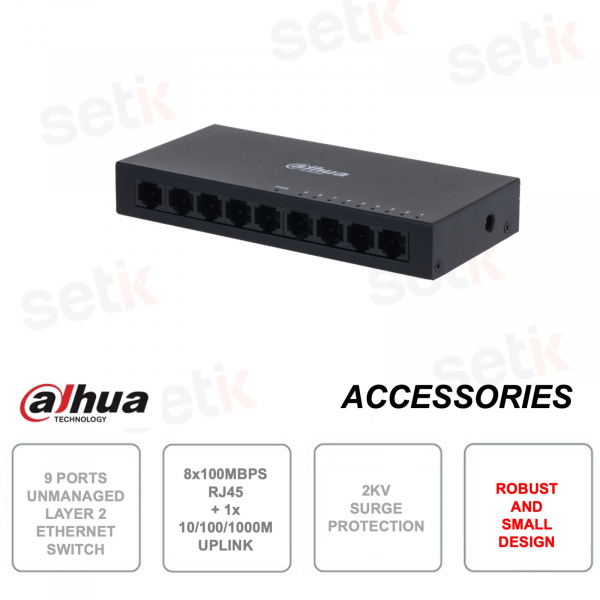 Switch réseau - non géré - 8 ports RJ45 10/100 + 1 port 10/100/1000Mbps pour liaison montante