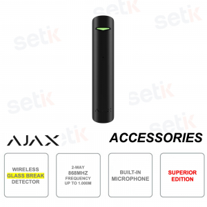 Ajax Superior GlassProtect Jeweller Nero – Sensore Rottura Vetro Wireless con Tecnologia Jeweller