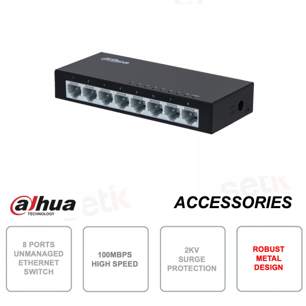 Switch réseau - 8 ports Ethernet 100Mbps - Switching 1,6Gbps - métal - Version V2