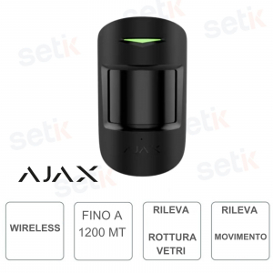 Ajax Superior CombiProtect Jeweller Nero – Sensore Wireless PIR + Rottura Vetri con Pet Immunity e Portata 1.200 m