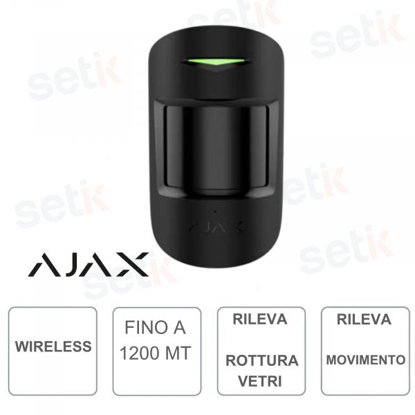 Ajax Superior CombiProtect Jeweller Nero – Sensore Wireless PIR + Rottura Vetri con Pet Immunity e Portata 1.200 m
