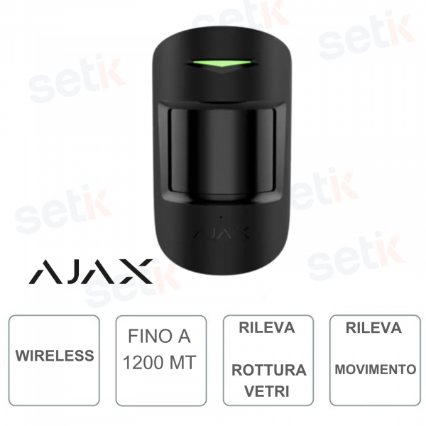 Drahtloser IR-Bewegungs- und Glasbruchmelder mit Mikrofon – Superior-Version – schwarze Farbe
