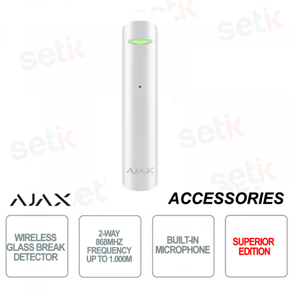 Ajax Superior GlassProtect Jeweller Bianco – Sensore Rottura Vetro Wireless con Tecnologia Jeweller