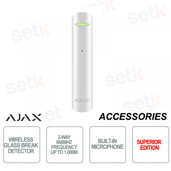 Glass Protect S Jeweller - Détecteur de bris de verre avec microphone - Sans fil 868Mhz - Version supérieure - Blanc