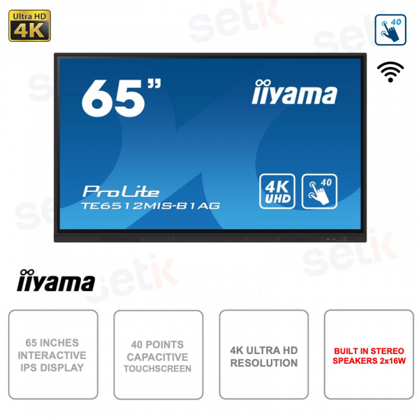 65 Inch IPS Interactive Touchscreen Monitor - 4K Ultra HD - WIFI - iiWare
