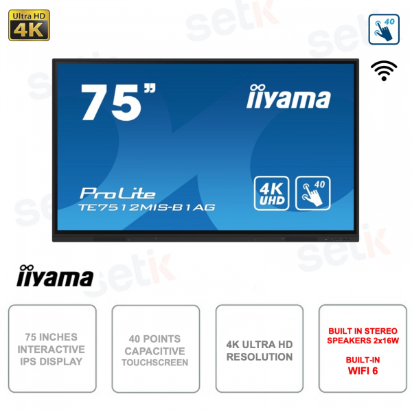 Monitor interattivo touchscreen IPS 75 Pollici - 4K Ultra HD - WIFI - iiWare