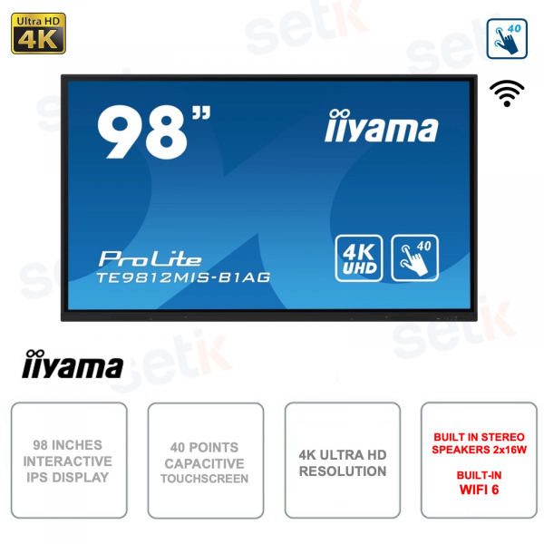 98 Inch IPS Interactive Touchscreen Monitor - 4K Ultra HD - WIFI - iiWare