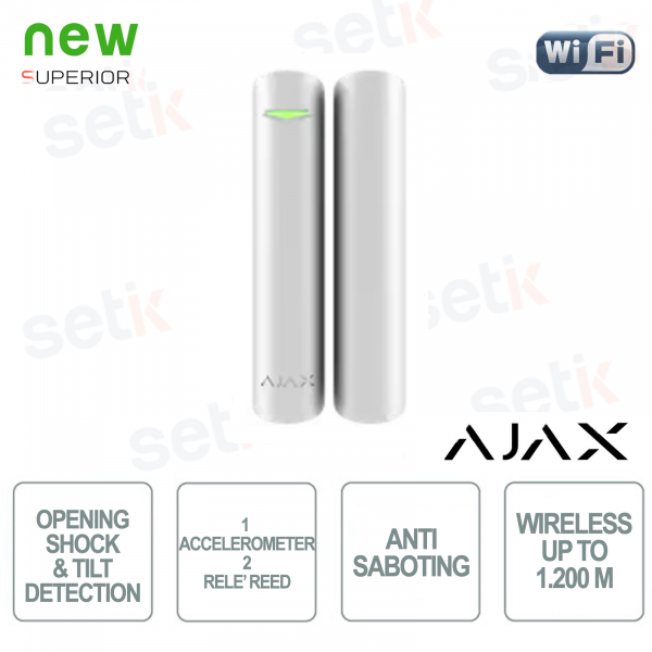 Ajax Superior DoorProtect S Plus Drahtloser Tür-/Fenster-Magnetkontakt 868 MHz Juwelier mit zwei Reed-Relais – Weiß