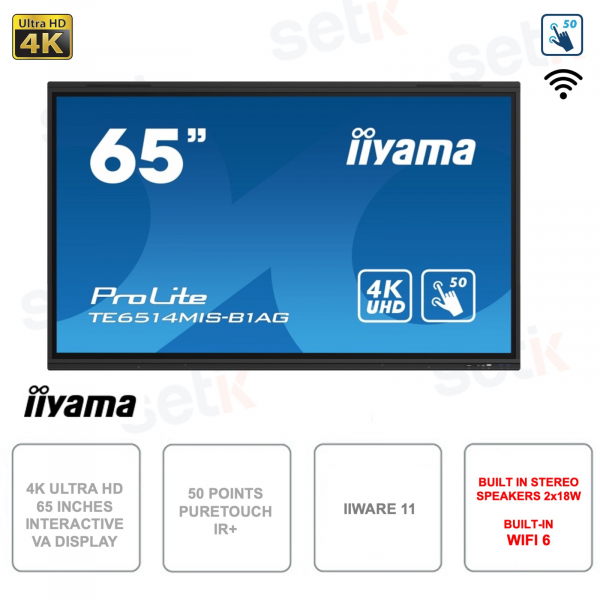 Monitor interattivo touchscreen - Pannello VA -  65 Pollici - 4K Ultra HD - WIFI - iiWare 11