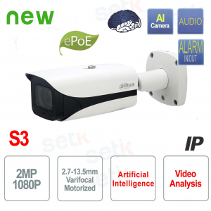 Caméra IP ONVIF® PoE 2MP 60M IR AI motorisée par Dahua