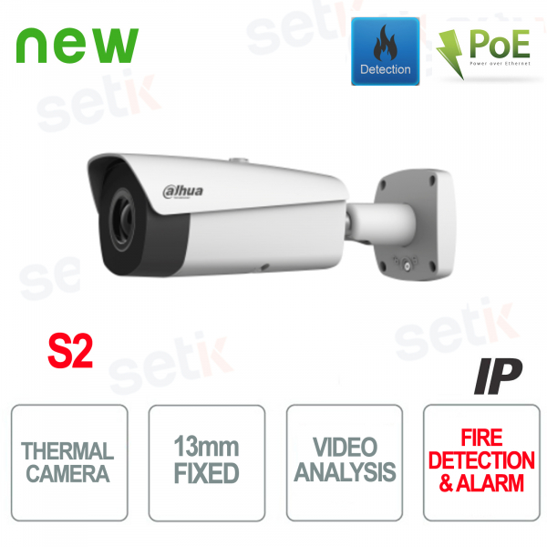 Dahua PoE Caméra IP Caméra Thermique 13mm Analyse Vidéo et Alarme Incendie - S2