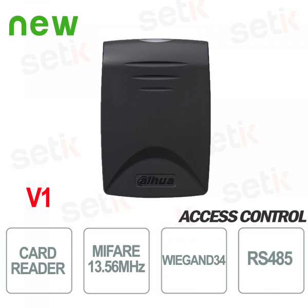 Lector de acceso por deslizamiento de tarjetas Dahua MIFARE RS485 de 13,56 MHz - V1