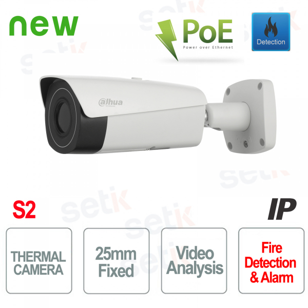 Telecamera IP PoE Dahua Camera Termica 25mm Video Analisi e Allarme Incendio - S2