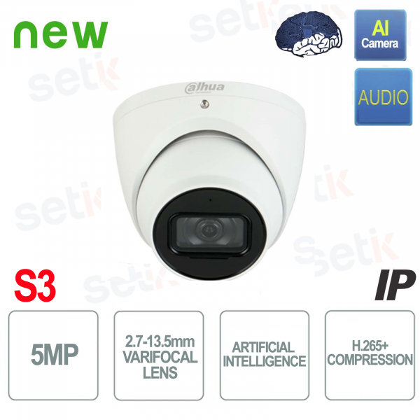 Caméra IP AI ONVIF® ePoE 5MP 2,7 mm ~ 13,5 mm WDR Audio Dahua - S3