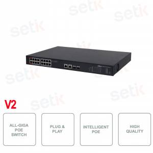 Conmutador PoE industrial - 18 RJ45 - 16 Ethernet PoE - 2 Ethernet - 2 SFP Uplink - Dahua - V2