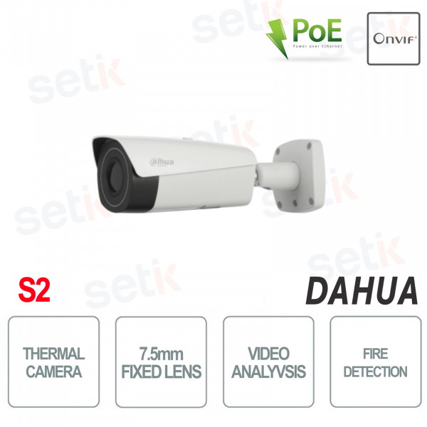 Telcamera IP PoE Dahua Camera Termica 7.5mm Video Analisi E Allarme Incendio - S2