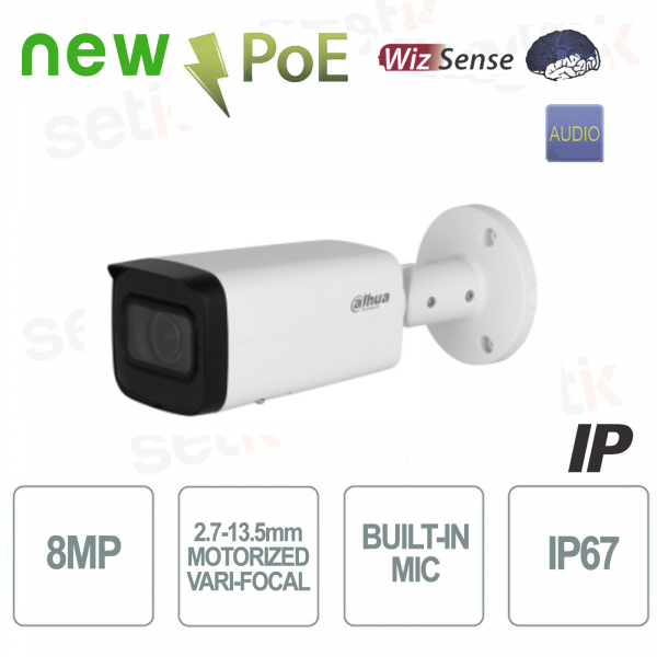 Caméra IP Dahua AI ONVIF® PoE 8MP WDR motorisée WizSense Audio SMD Plus