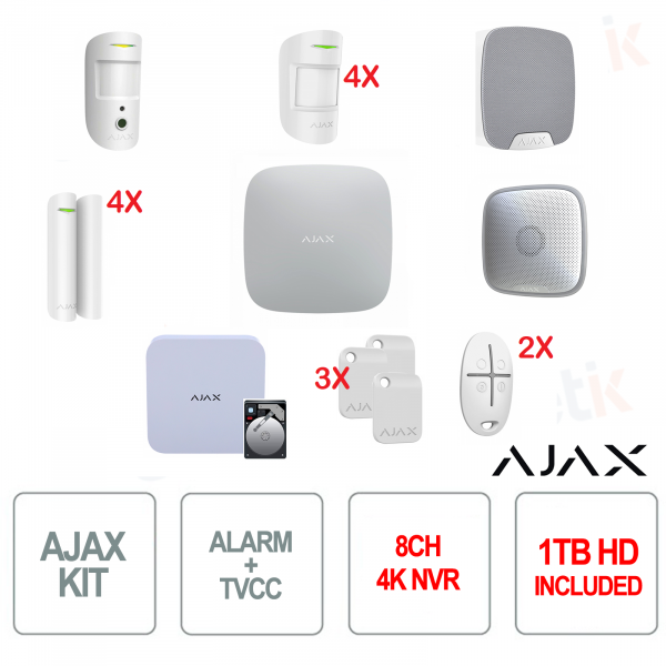 AJAX Kit di Allarme Completo Bianco Serie Jeweller Baseline con NVR