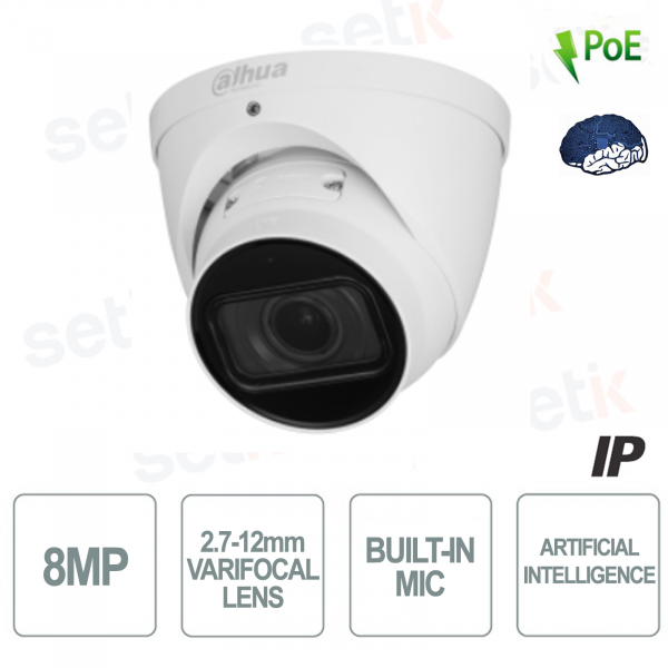 Cámara IP Domo S3 ONVIF® POE Versión Globo Ocular de 8MP Inteligencia Artificial Óptica Varifocal Análisis de Audio y Video