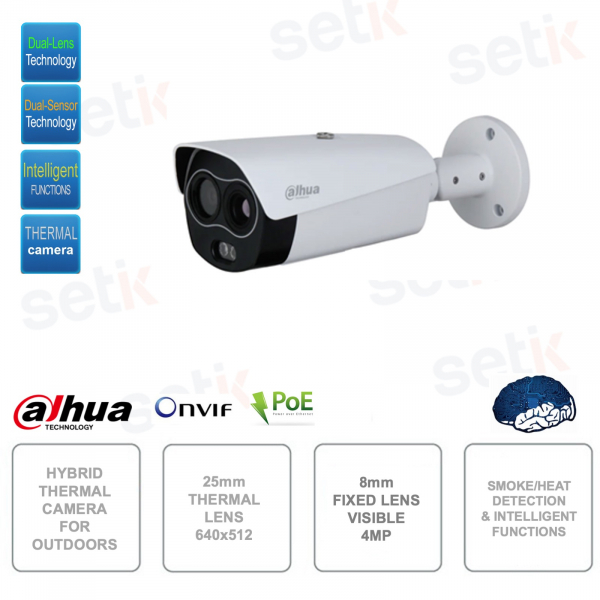POE ONVIF IP camera - Hybrid - 25mm thermal optics - 8mm visible - Artificial intelligence