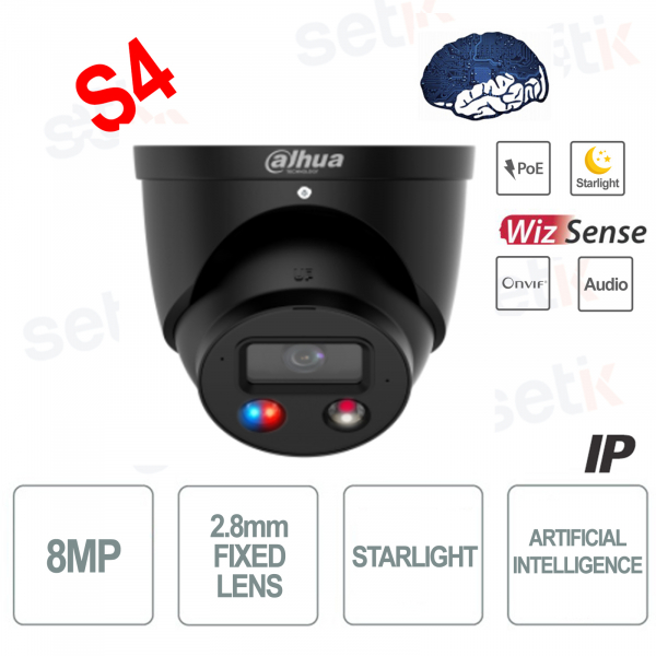Cámara IP AI ONVIF® PoE 8MP Análisis de video con lente fija a todo color S4 - Wizsense - Negro
