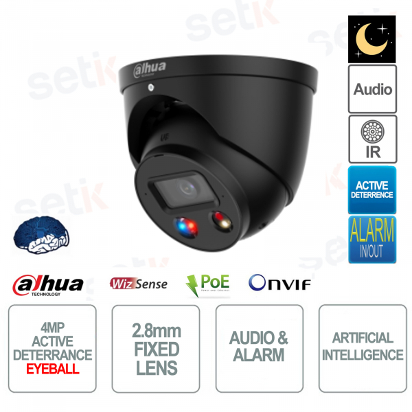 Telecamera Eyeball IP PoE ONVIF® 4MP - Ottica 2.8mm - Versione S4 - Nero