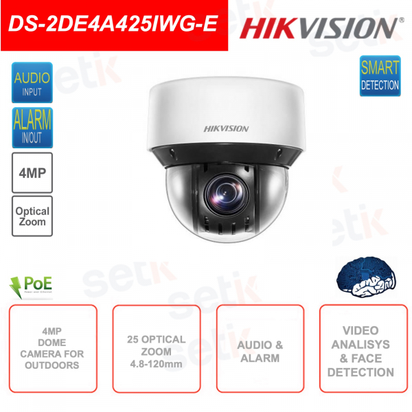 POE PTZ IP Dome Camera - 4MP - 25x Zoom - 4.8-120mm Lens - Artificial Intelligence