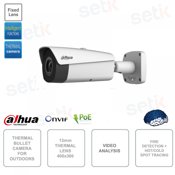 Caméra Thermique IP POE ONVIF - Objectif 13 mm - Résolution 400x300 - Détection incendie - Version S2